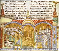 Le pape Urbain II (1042-1099) devant l'autel de l'abbaye de Cluny, miniature tiree d'un recueil liturgique et historique concernant Cluny, vers 1210